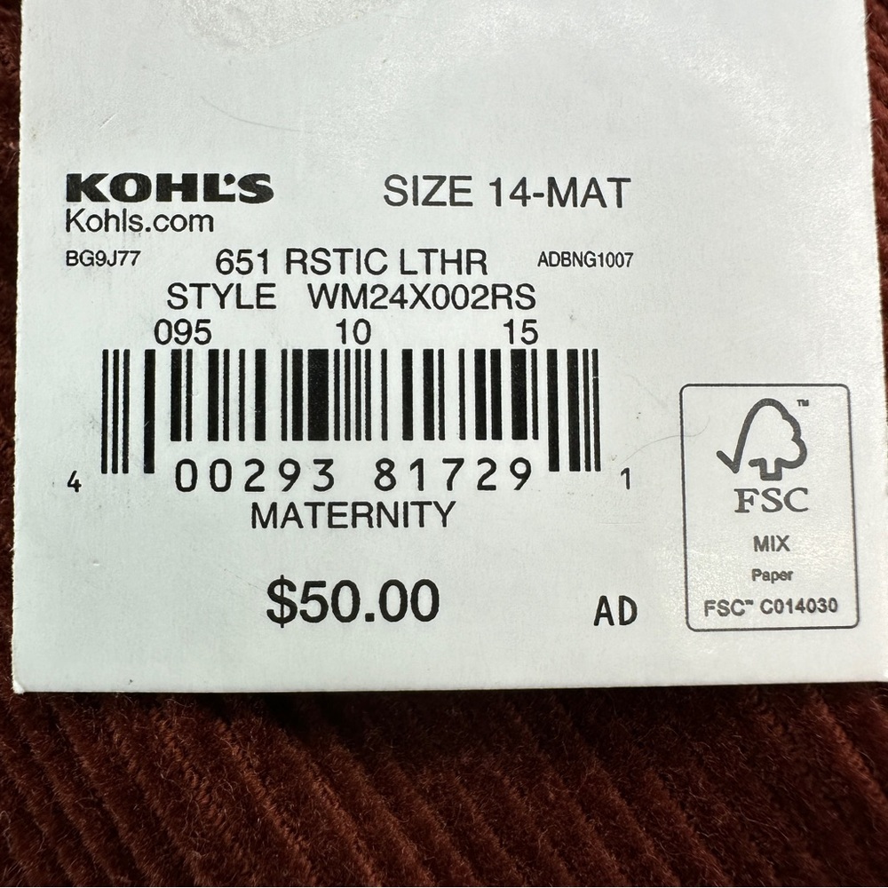 NWT Maternity Size 14 Brown Corduroy Ankle Pants with Belly Panel by Sonoma - Picture 6 of 11